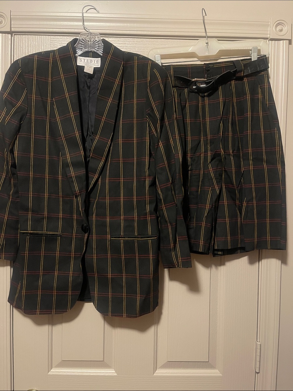 Studio Black Plaid Blazer and Shorts Set with Yellow and Red Windowpane